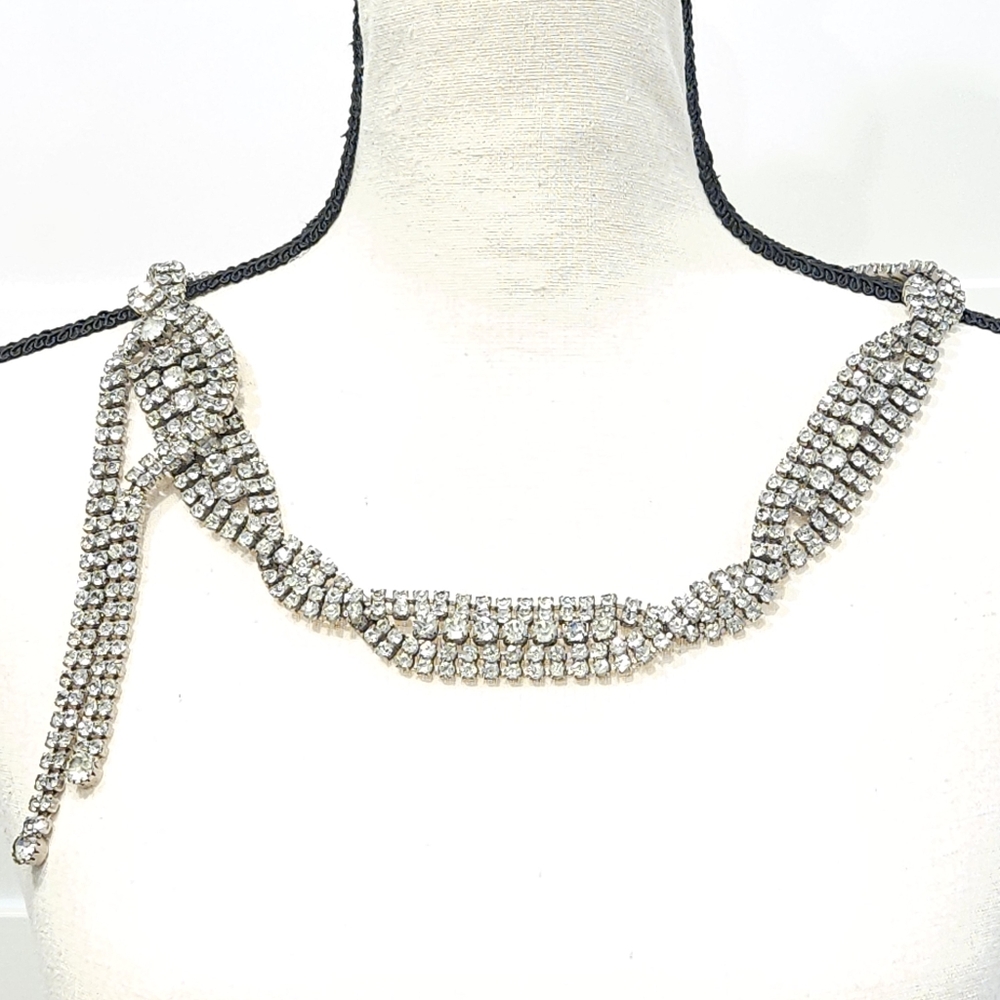 Christian Dior Vintage Crystal Belt Statement Necklace Silver Tone 1970s - Picture 8 of 17